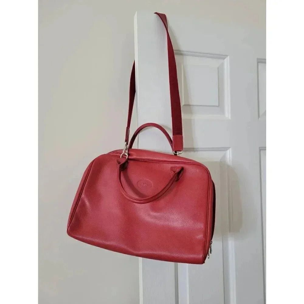 Longchamp Vintage overnight / weekender bag, Red Calfskin Leather One Size